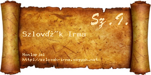 Szlovák Irma névjegykártya